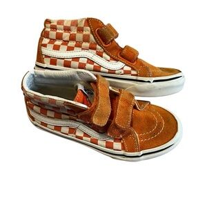 13.5 Vans Kids Orange and White Checkered Sneakers